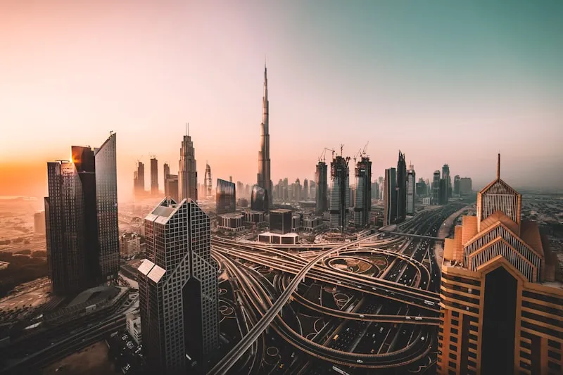 Dubai skyline with the DIFC and Downtown towers
